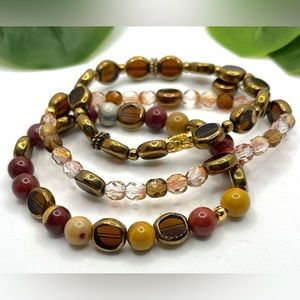 Stretch Bracelet,Natural Mookite Stone,gold Edge Electroplated topaz Glass Beads